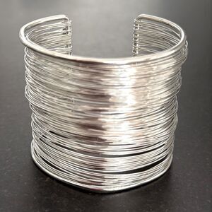 Modern Silver Wire Cuff Slinky Bracelet - Sculptural Style